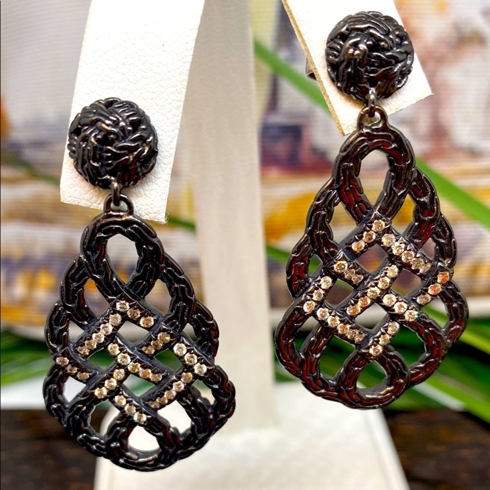 John Hardy Classic Chain Silver Ruthenium Diamond Earrings